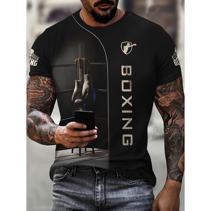 Men's Boxing Gloves 3D Printed T-Shirt Casual Short Sleeve Crewneck Top Cool Sport Match Graphic Tee Trendy Hip Hop Streetwear Men Summer Clothing