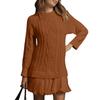Women's Solid Round Neck  Dough Twists Knitting Chiffon Splicing Sweet Temperament Dress