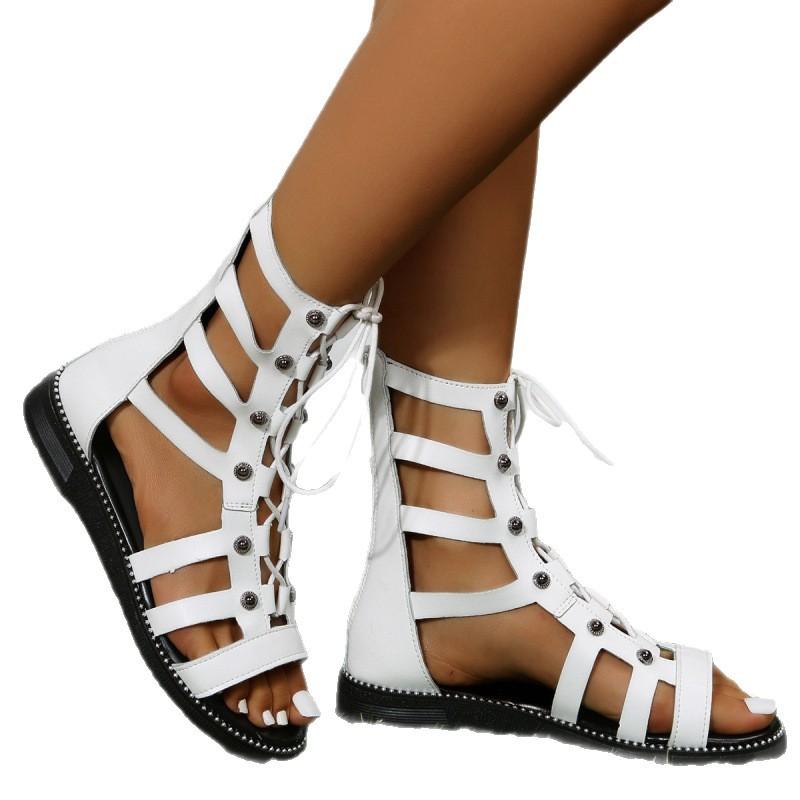 In Summer, the New European and American Large-size Sandals Are Hollowed Out and Zipped Flat-soled Roman Cold Boots.