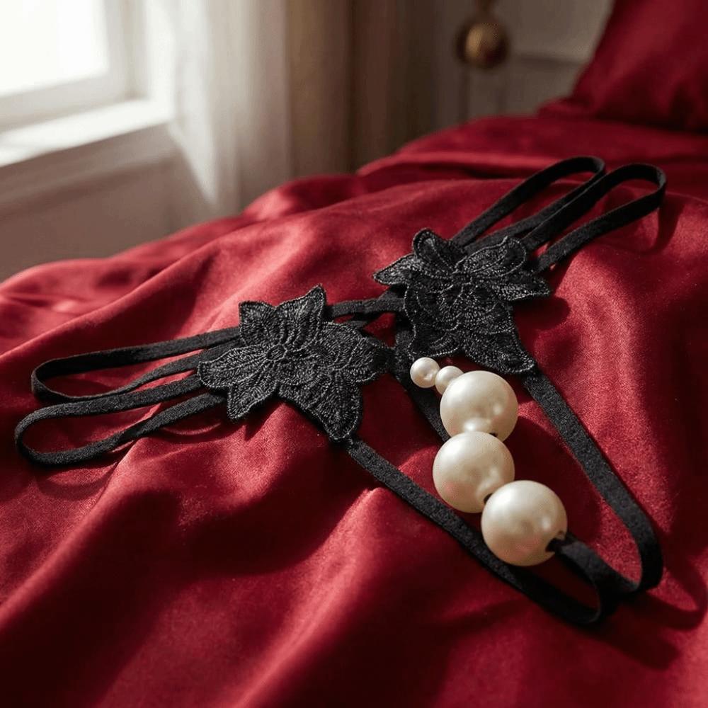 Low-waist Women's Thong Flower Mesh Lace Briefs Fashion Pearl Lace Underwear  Summer Spring