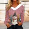 Women's Christmas Printed Long Sleeved Party Plush Neck V-neck Top