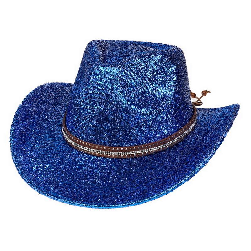 Glitzerndes Cowboyhut Unisex Westernstil Breiter Rand Fedora Hut für Party Festival Cosplay