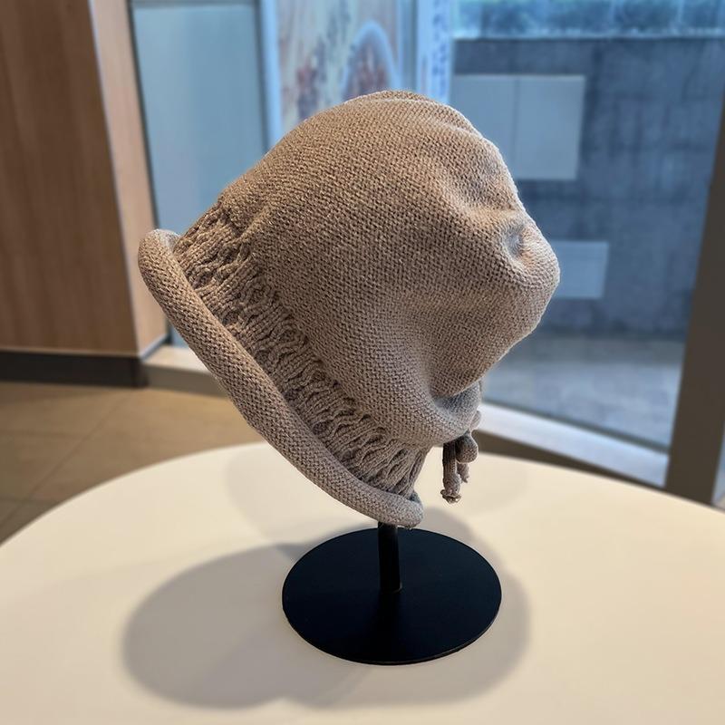 Autumn and Winter Hats, Twist Drawstrings, Stacking Hats, Women's Crimped Warm Confinement Hats, Big Head Circumference, Small Knitted Cold Hats