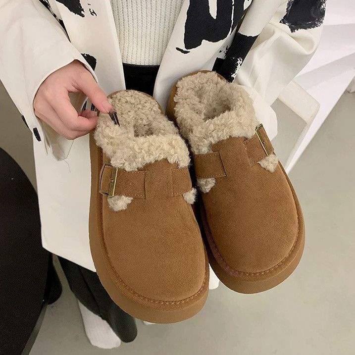 Tjock botten höjande en pedal väskhuvud Birkenstock lurviga halvtofflor dam höst och vinter ytterkläder sammet 2025 nya bomullstofflor