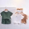 Boys' Cotton Linen Summer Outfit: Short Sleeve T-Shirt & Shorts Set for Ages 1-5