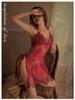 Manyan Sexy Deep V Lace See-Through Split Nightdress with Lace-Up Sling - Style 9105