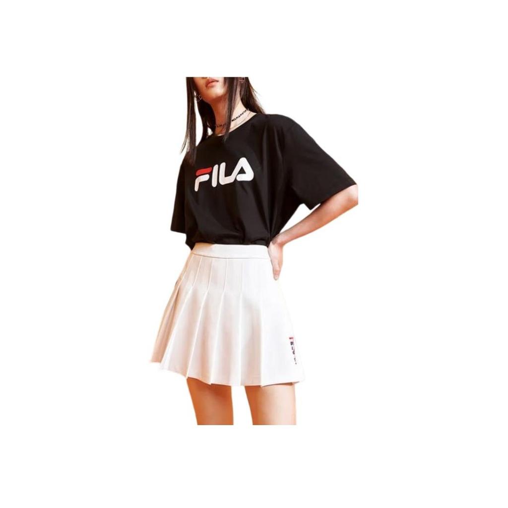 Fila Brand Logo Print American Retro Round Neck Short Sleeve T-Shirt Unisex Tops Black F51U318199FBK