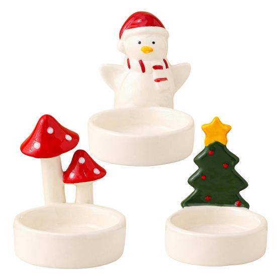 Christmas Ceramics Candle Holder Penguin Xmas Tree Mushroom Tealight Votive Candle Stand Candlestick Table Centerpiece Desktop Decoration