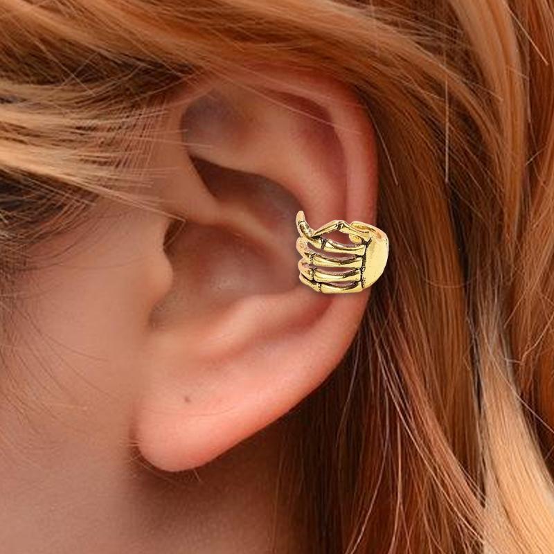 Halloween No Piercing Required Rock Hand Bone Design Jewelry Earrings Halloween Wear Eardrop Party Wear Gold/Silver