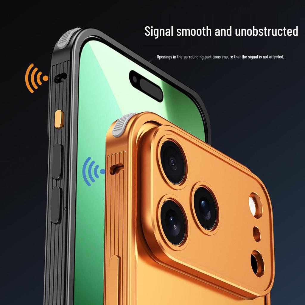 Husă metalică pentru telefon Apple 17 Pro Max cu cataramă hipocamp, disipare căldură pentru protecția obiectivului 15.