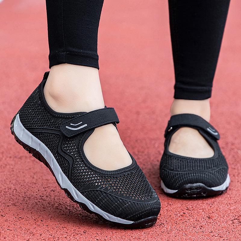 

Women s Shoes Hollow Breathable Comfortable Lightweight Soft Non-slip Flat Mom Shoes Outdoor Running Casual Sports Shoes Size 43 43 чорний