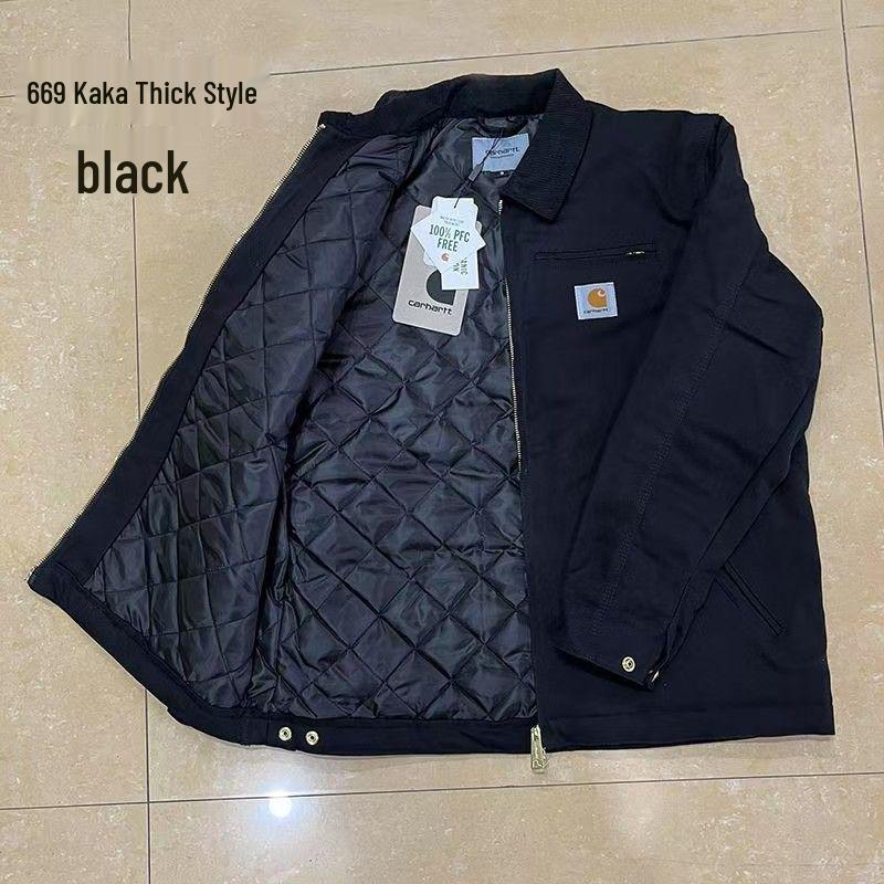 Giacca Unisex in Tela Retro con Collo Rialzato - Stile Americano Autunno/Inverno Revers Workwear