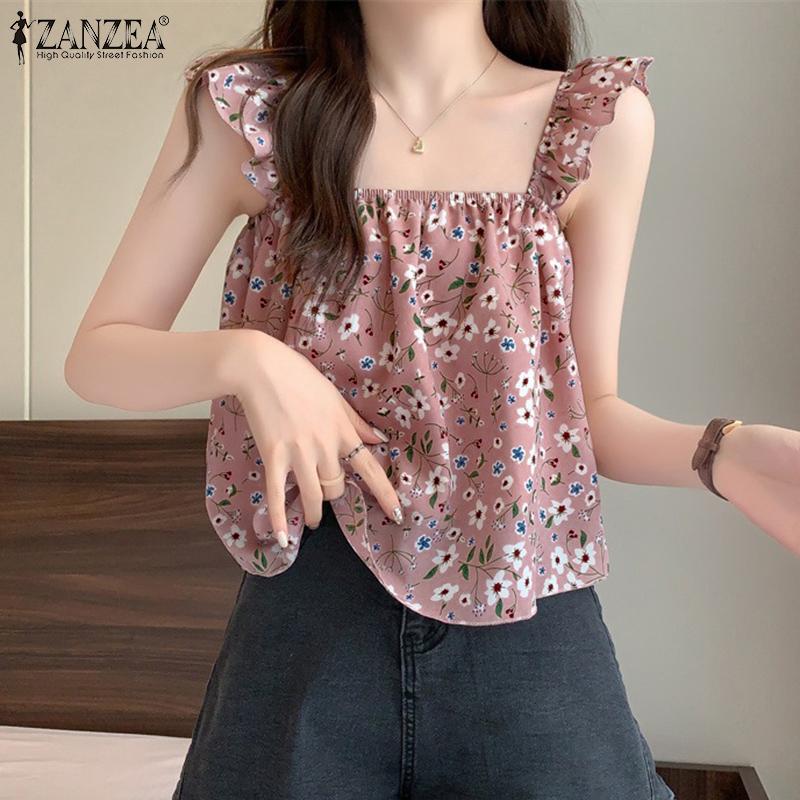 

ZANZEA Женские повседневные майки без рукавов с квадратным воротником и цветочным принтом