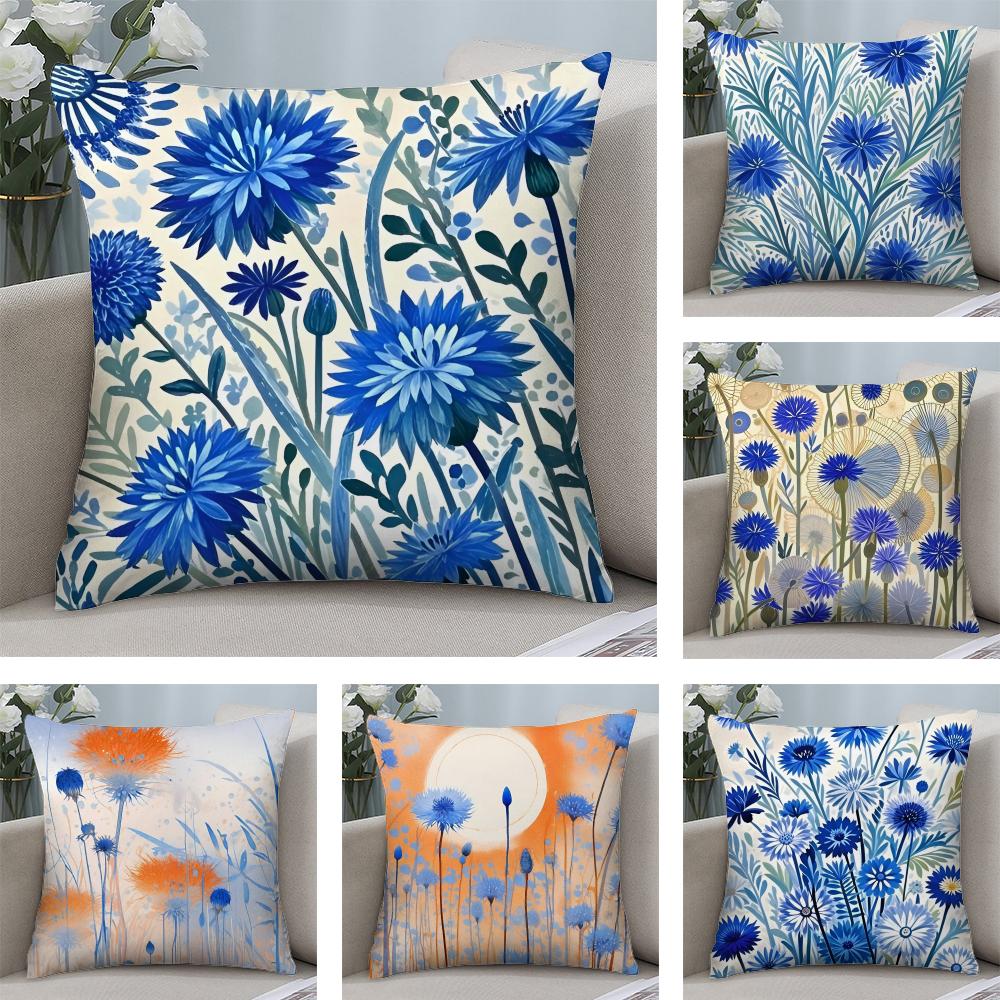 Flower Cornflower Cushion Cover Soft Plush Fabric DoubleSided Printed Sofa Cushion Cover for All Seasons Home Decor Gift