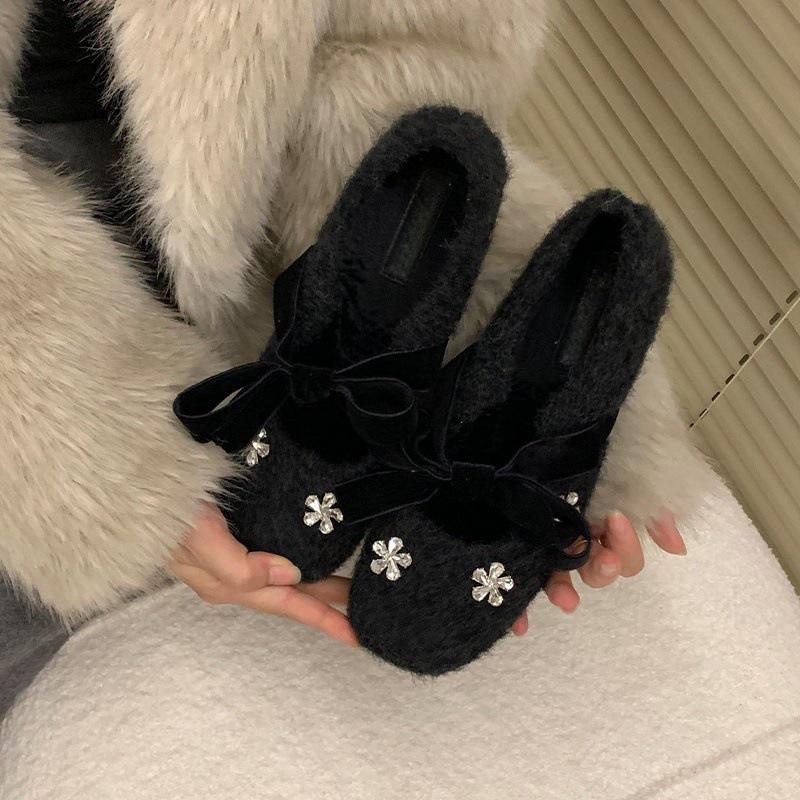 

First encounter season daughter gold feeling flower rhinestone velvet inner height increase Mary Jane warm small fragrant single shoes 40 чорний