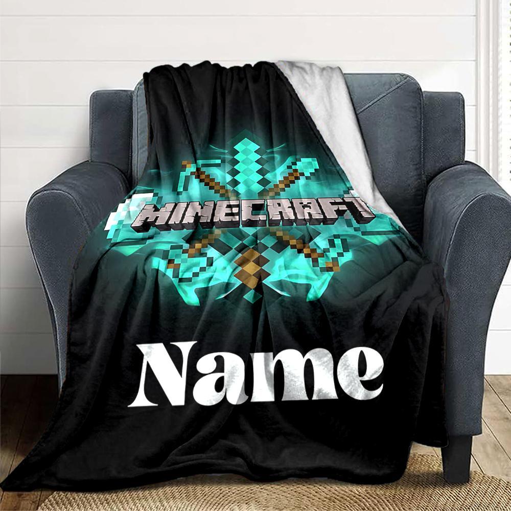 Custom Name Minecraft Adventure Quest Blanket for Couch & Bed, Plush Cozy Fuzzy Blanket Super Soft & Warm Blankets for Fall and Winter. 0908442