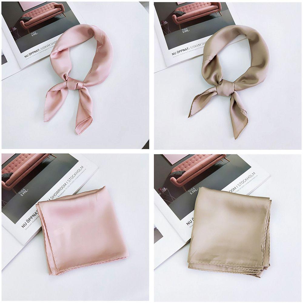 Fashion Solid Color Small Vintage Silk Feel Satin Women Square Scarf Hair Tie Band Head Neck