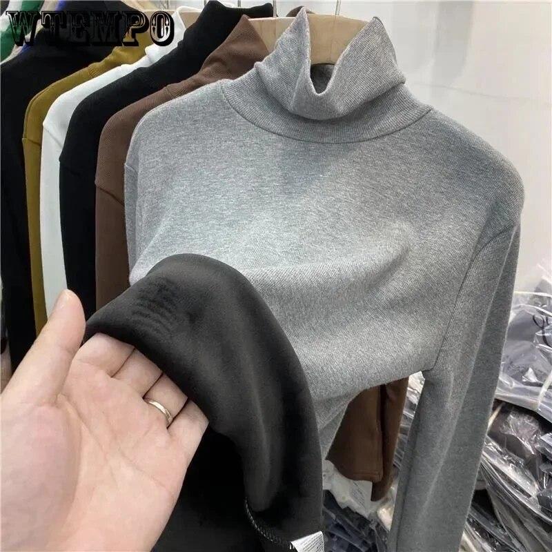 Tricotaj calduroase Camasa de baza cu guler ingrosat de pluș Pulover de dama Top subțire cu mânecă lungă Simplu Casual Nouă modă Toamnă Iarnă