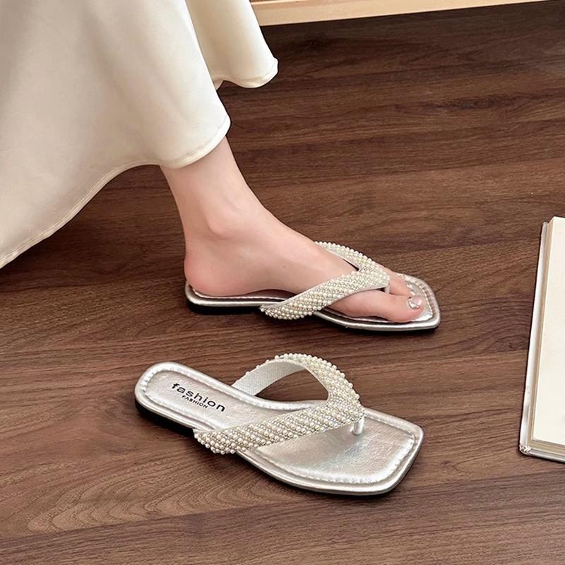 Strass-Zehensandalen 2025 Sommer Französisch neu Voll-Diamant Außen tragen Zehensteg Temperament Design Offene Zehen Coole Hausschuhe