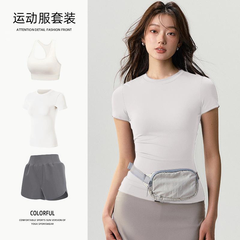 Basic yoga t-shirt women's waist versatile fitness short-sleeved running quick-drying yoga clothes tight top