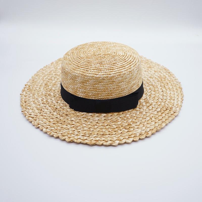 White Black French Retro Panama Versatile Light Board Flat Top Top Top Hat Women'S Summer Sunshade Sunscreen Street Shot Straw Hat