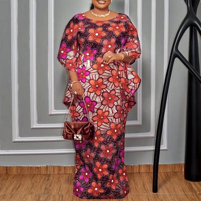 Women Round Neck Plus Size Ruffle Short Sleeve Floral Print Dresses