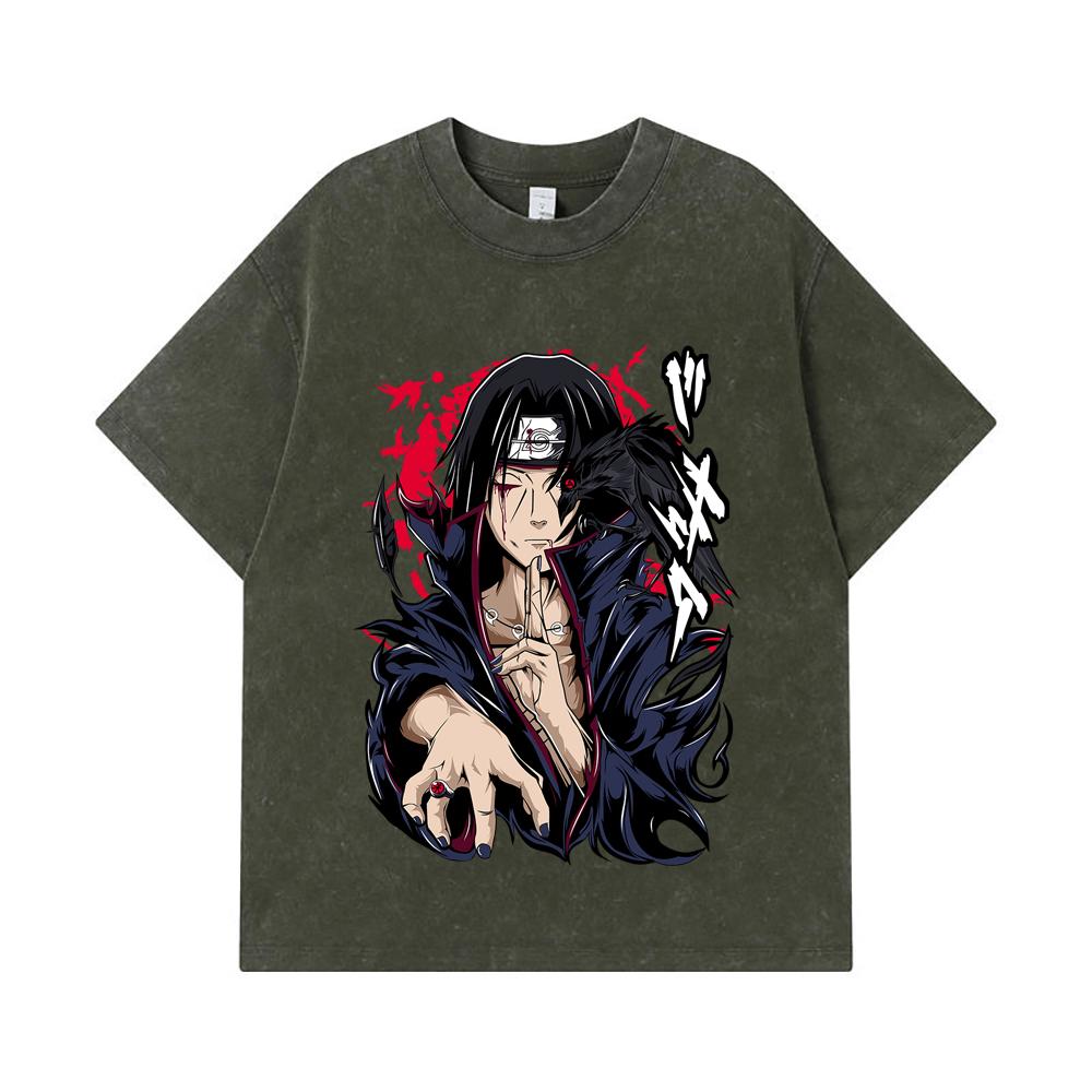 275 GSM Washed T-shirts 100% Cotton Naruto V3 Itachi Print Unisex Heavy Cotton T Shirt