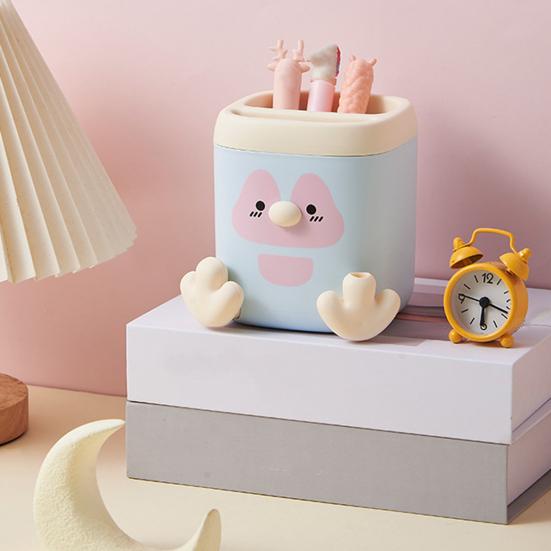 xiaobudian Pen Holder with Detachable Pencil Sharpener, Dual Compartments Organizer, Cartoon Penguin Design Office Desk Organizer