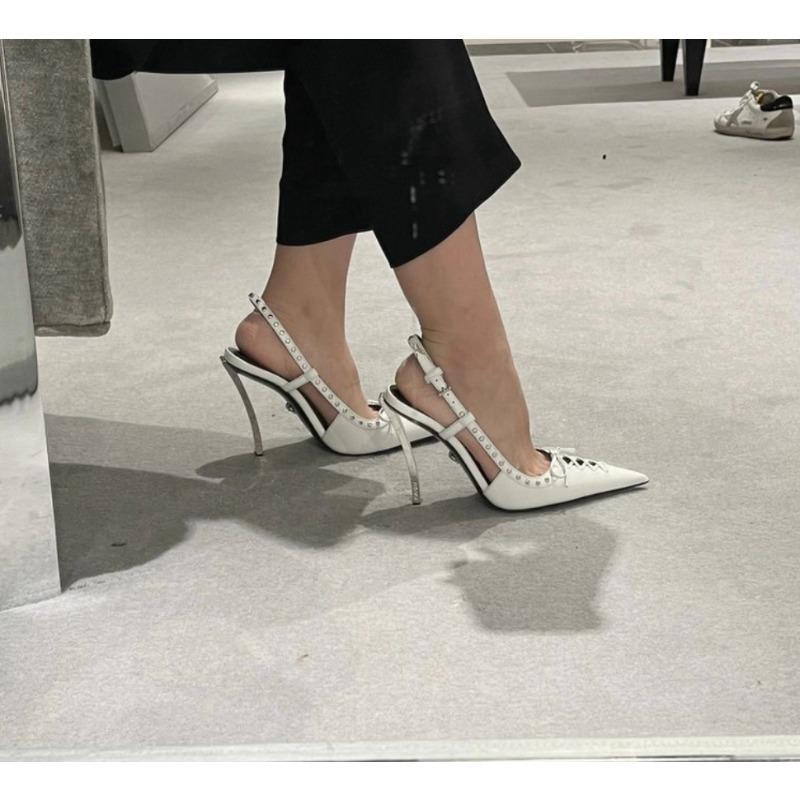 Fashion 2025 Designer Women's Metallic Slim Sandals - Rivet-Trimmed Chic Club & Banquet Footwear for Euro-American Markets