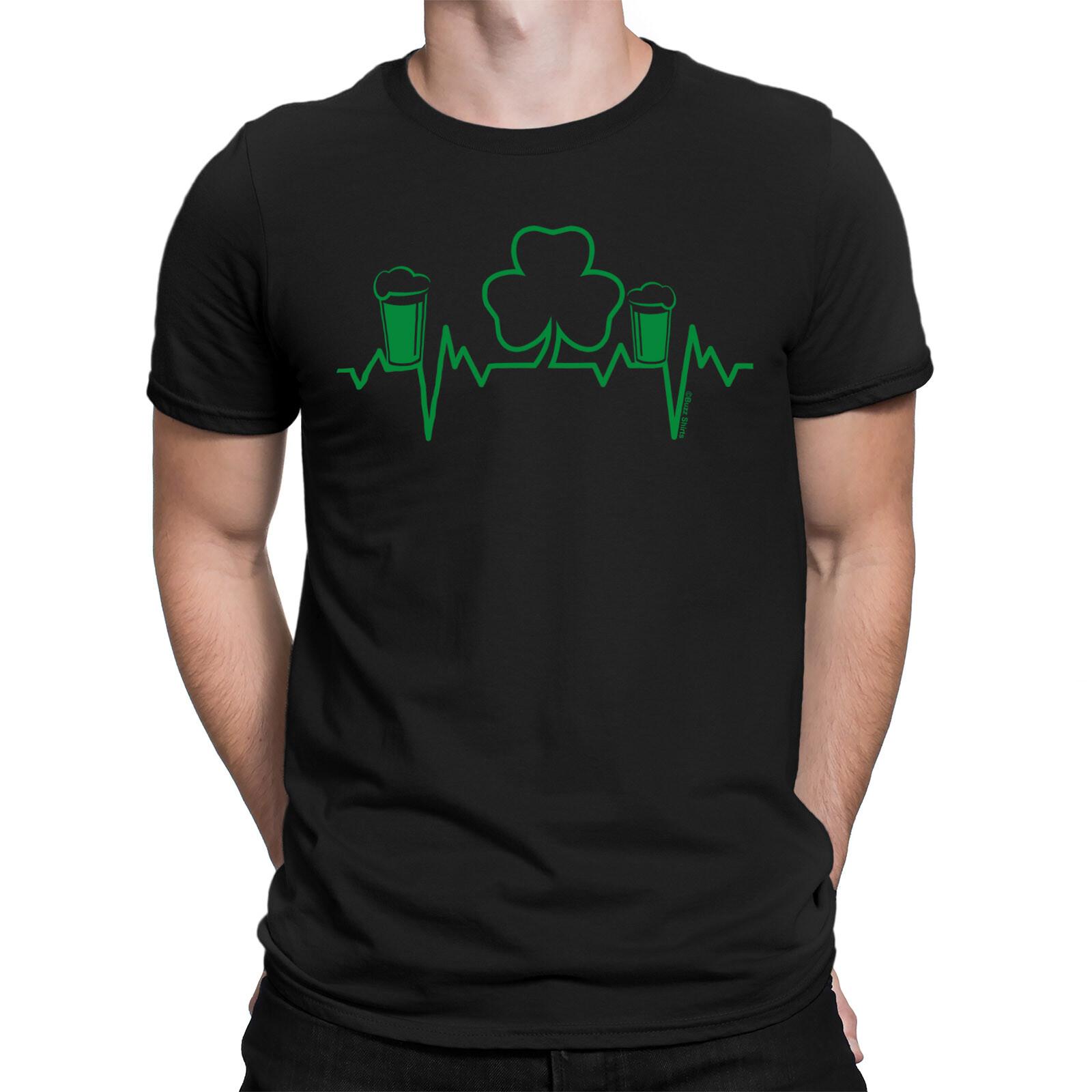 IRISH HEARTBEAT  T-Shirt Mens Womens Tees Top St Patricks Day Ireland Paddy Leprechaun Saint 3XL