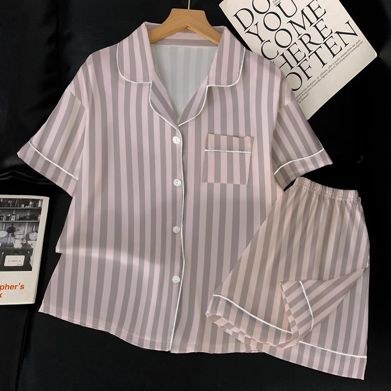 High Value Light Luxury Casual Ice Silk Temperament Pajamas Women'S Short-Sleeved Shorts Set Can Be Worn Outside