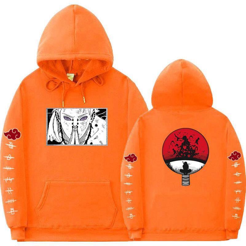 Mens Oversized Hooded Sweatshirt With Naruto Anime Print Fleece-Lined Streetwear Teens Fall Season