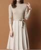 SION Knit Midi Natural Shrine Flared Waist Belt SC193 BG M Dress, Length, Pleated, Soft, Style, Winter/Spring, Visit, Semi-Formal, Leather, Belted,