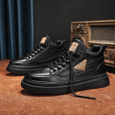 Fashion Men's Shoes Spring and Autumn New Casual Board Shoes Leather Boots Solid Color British Leather Shoes Anti Slip Soft Sole