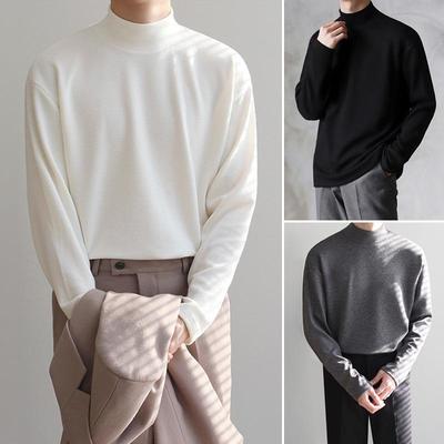 Men's 2025 Spring/Autumn Double-Sided Warm Long-Sleeve Half-High Collar Slim T-Shirt
