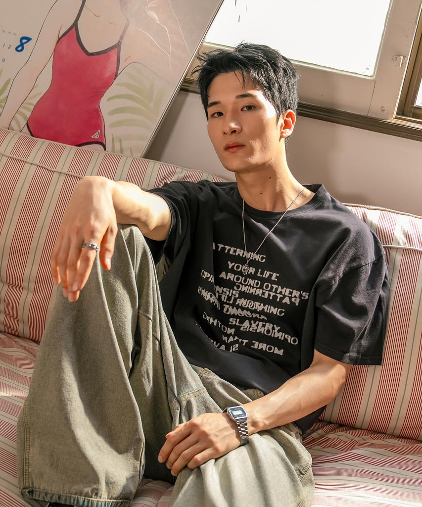 QUTON Patterned Pigment Oversized Short Sleeve T-Shirt