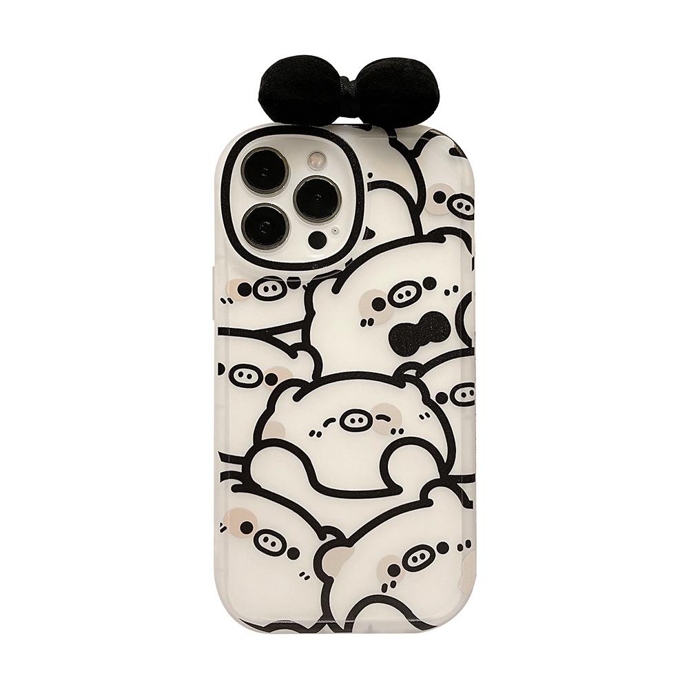 Luxury Piggy Black Tie Bow Cartoon Shockproof Phone Case For Iphone 13 12 11 Pro Max Xr Xs Max X 7 8 Plus Case Cute Cover 1096
