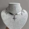 Punk Rock Silver Color Cross Star Pendent Metal Chain Choker Necklaces Accessories For Women Man Y2K Personalized Grunge Jewelry