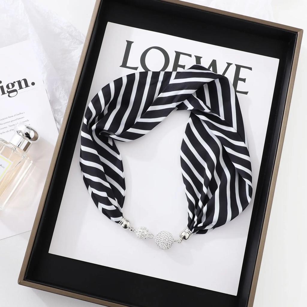 Fashion Magnet Buckle Neckerchief Solid Silk Scarf Women Skinny Headband Hand Wrist Bag Scarves Print Necklace Accessories