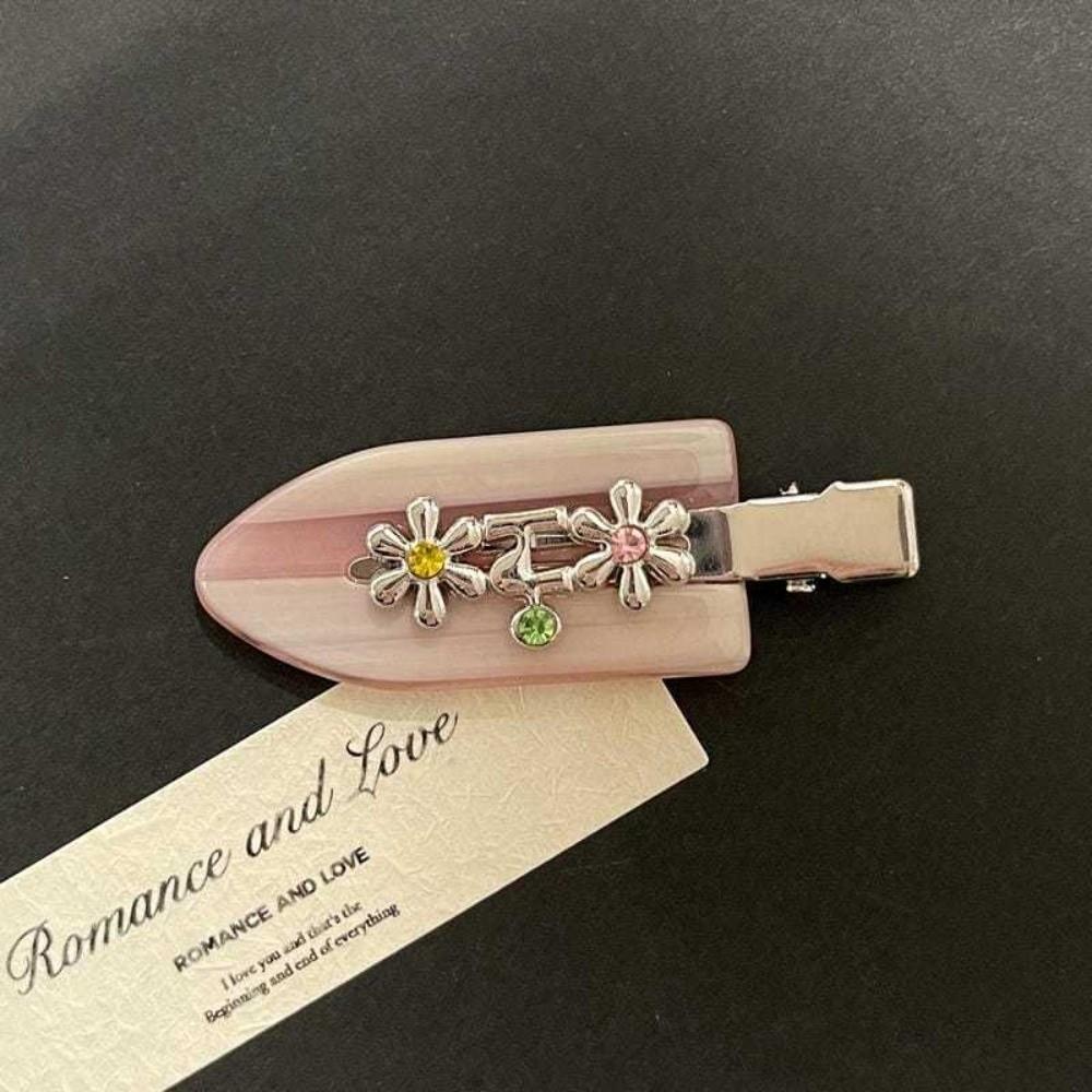 Sweet Rhinestones Duckbill Clip Acetate Hair Clip Cute Metal Flower Clip  Hair Accessories