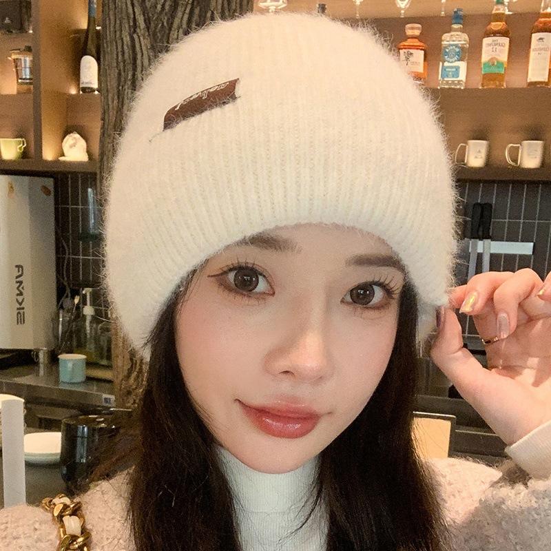 Toamnă Iarnă Pălărie tricotată din piele Cap mare Pălărie tricotată caldă îngroșată Ediția coreeană Pălărie de student de culoare solidă în stil Ins