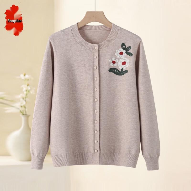 Elderly Women s Embroidered Knit Cardigan XL