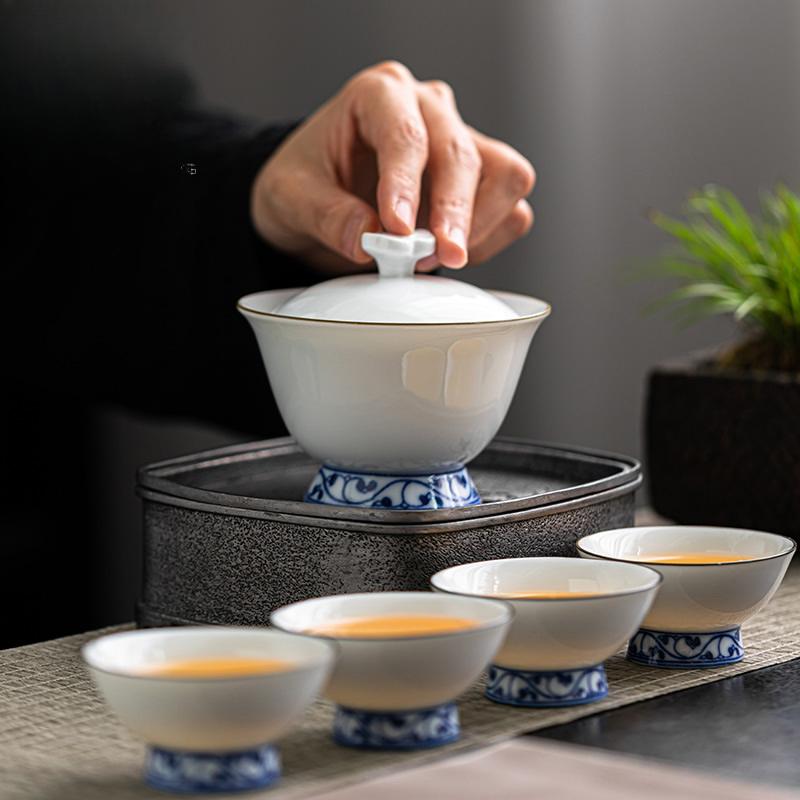 Celadon Ruyi Ercai Covered Bowl High Tea Bowl Home Chinese Large Single Ceramic Tea Brewing Kung Fu Tea Set