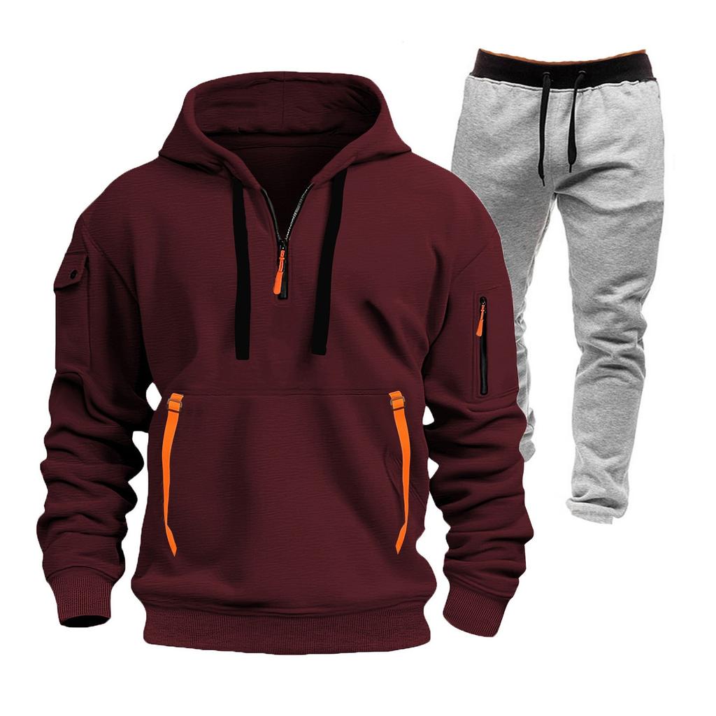 Men's Winter Fleece Multi-pocket Zipper Sweatshirt Suit Personalized Casual Hoodie Suit