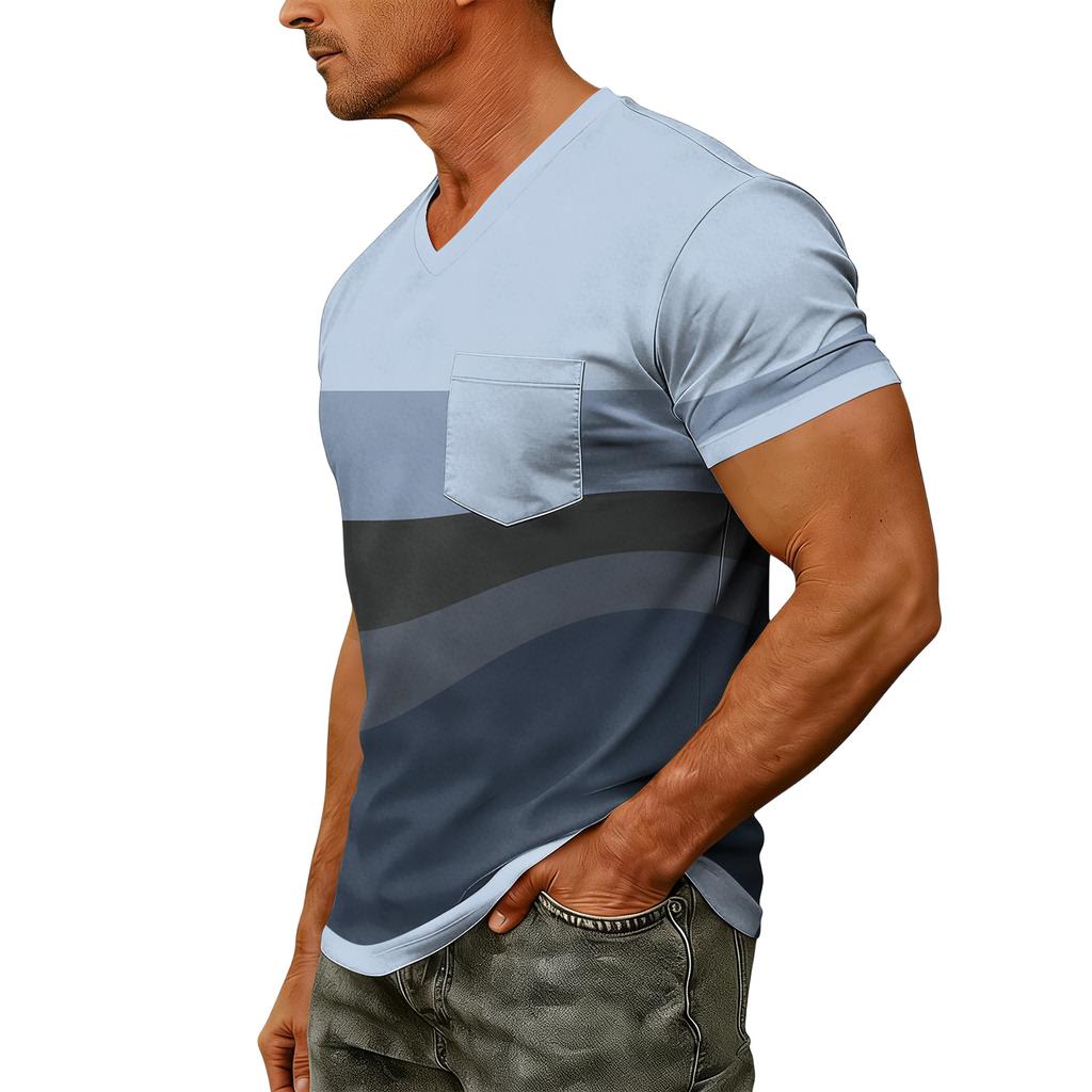 Men's Casual V-Neck Raglan Short-Sleeve Top