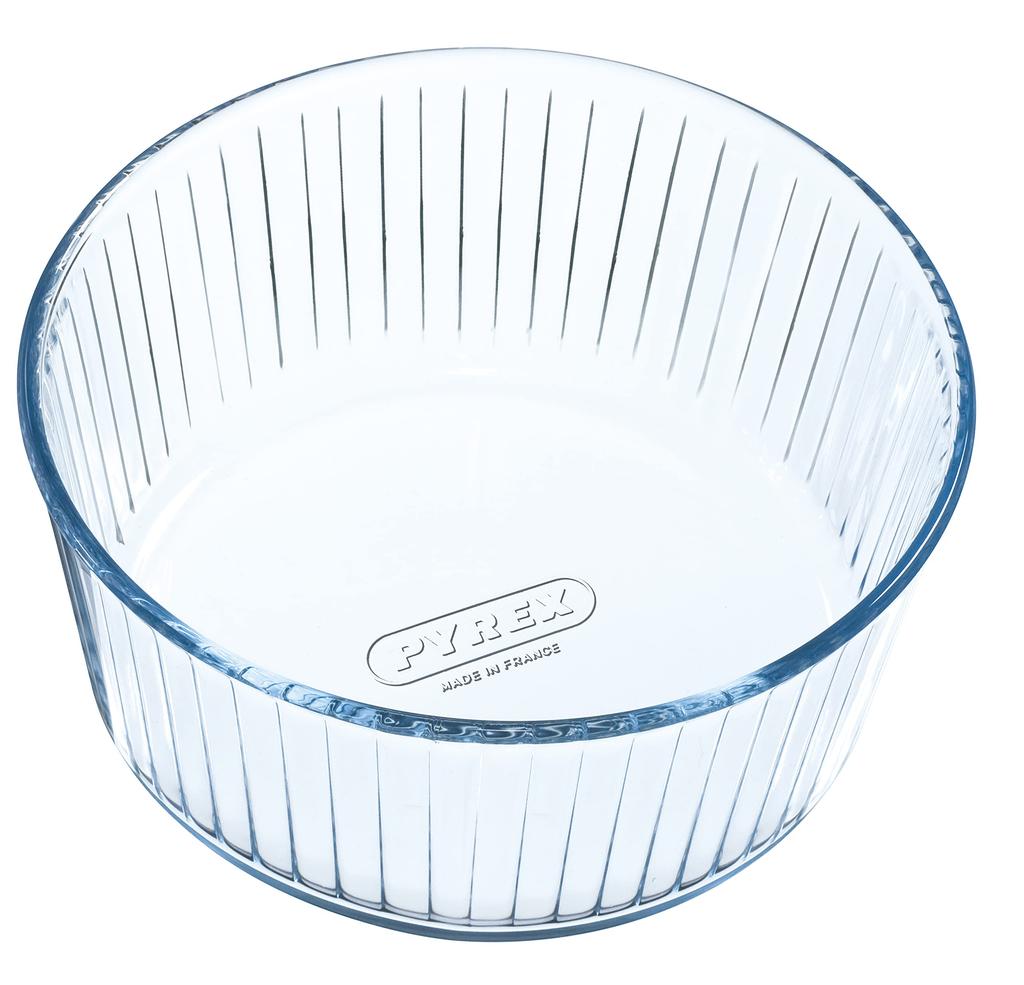 Synergy Trading Pyrex Heat-Resistant Glass Container, Soufflé Dish, Soufflé Mold, Oven and Microwave Safe, 22x22mm, 2.6L, Round