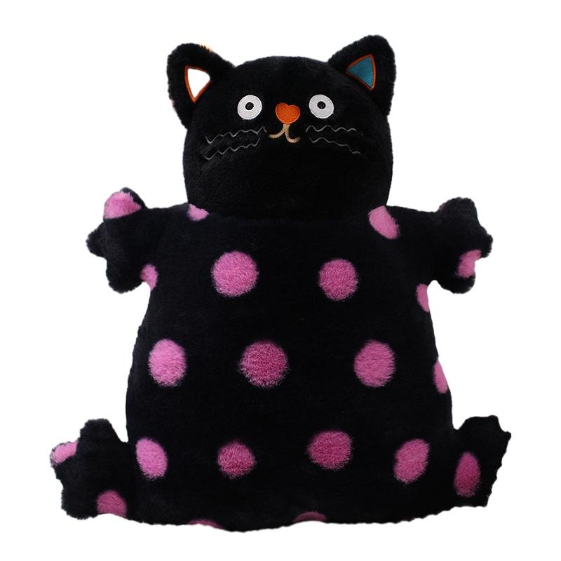 

Cute Polka Dot Cat Plush Toy Adorable Kitty Expression Pillow Sofa Cushion Doll Soft And Comforting Stuffed Animal Black Fat