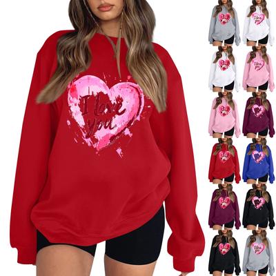 Damen Casual Fashion Valentinstag Print Langarm O-Ausschnitt Sweatshirts Pullover Top