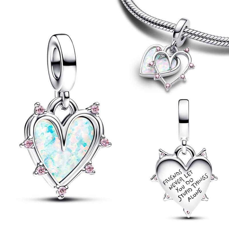 New In Copper Love Pendant Red Pink Blue Fit Pandach Original Diy Bracelets Charm Beads Party Fashion Birthday Gifts Jewelry