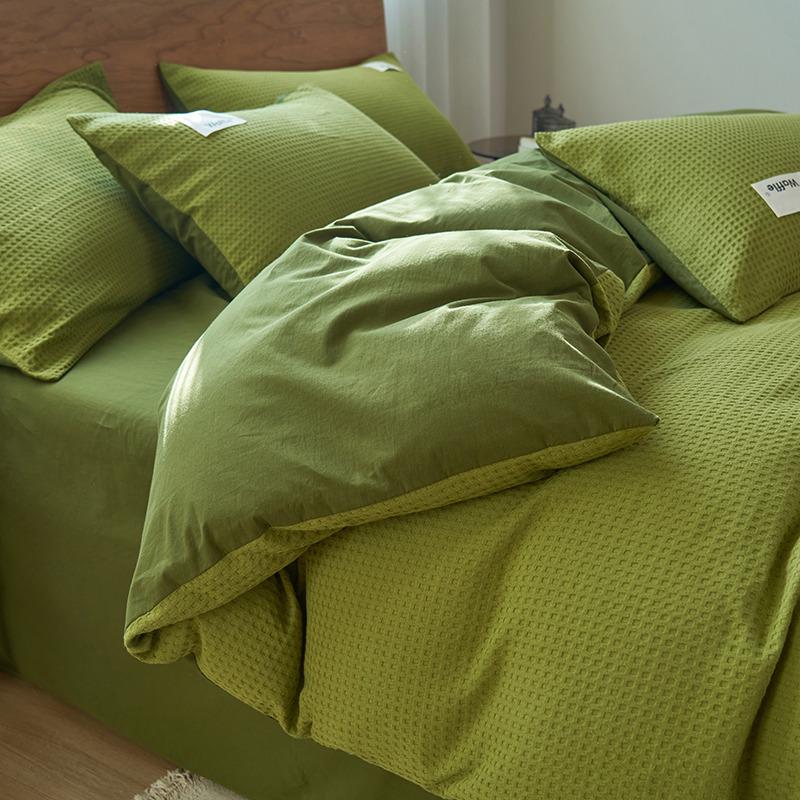 Class A Cotton Waffle Weave Luxury Bedding Set: Duvet Cover, Bed Sheet, & Pillowcases